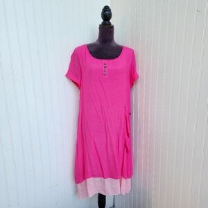 Miss Nikky Women's Crinkle Boho Tiered Short Sleeve Tunic Dress Layered Boho M